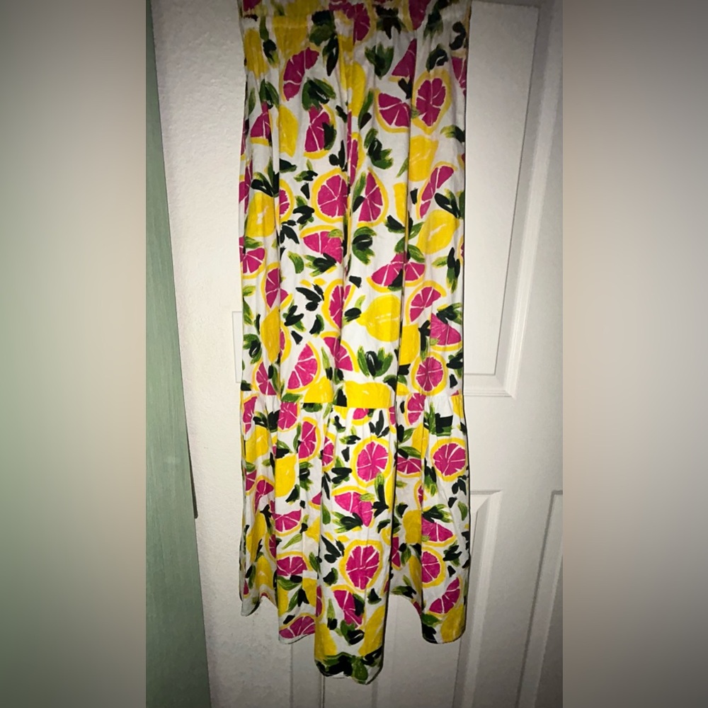 Steve Madden Yellow White Pink Citrus Print Maxi Dress - Picture 2 of 4
